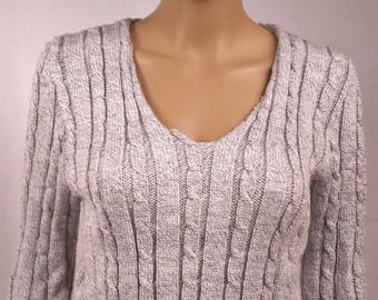 Sweater-women-neck V - knit is hand-made in France-wool-color - size38 - 0163