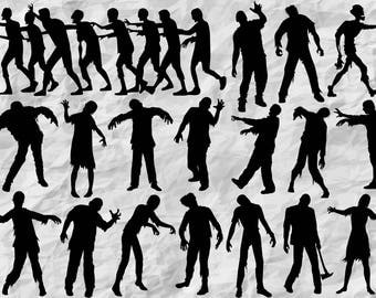 18 Zombie Silhouettes | Zombie Clipart | Halloween Silhouettes | Halloweeen Decor | Zombie SVG cut file | vectors | printable | print
