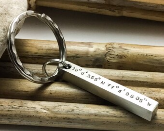 Coordinates Key Chain, Gift for Husband, 6th Anniversary, Iron Anniversary, Men's Custom KeyChain, Keychain for Boyfriend,