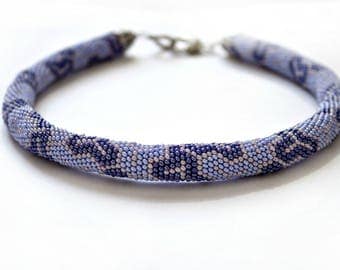 Bead crochet necklace, Bead crochet rope, Beaded jewelry, Statement necklace, Crochet, Blue, Necklace with bead, Gift