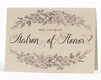 Will You Be My Matron of Honor Card - Bridesmaid Proposal - Wedding Card - Kraft Wedding Cards - Rustic Wedding Cards - Matron of Honor Gift