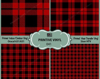 Red Lumberjack Plaid Pattern Printed Vinyl/Siser HTV/ Oracal/ Indoor Vinyl/ Outdoor Vinyl/ Heat Transfer Vinyl- 041