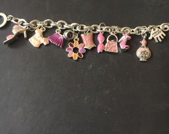 Silver and pink charm bracelet