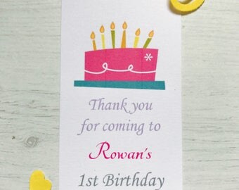 personalised birthday thank you tags (cake)