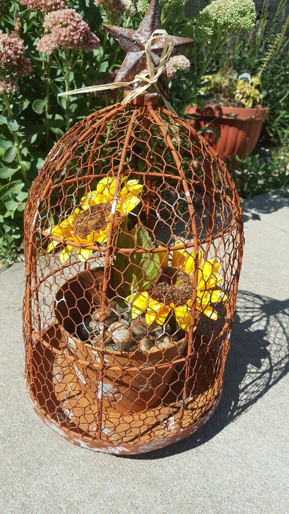 Primitive Rustic Metal Chicken Wire Atrium Planter With Star Flower Pot Floral Decorations Wedding Centerpiece From Primitive Rustic Metal Chicken Wire Atrium Planter With Star Flower Pot Floral Decorations Wedding Centerpiece From