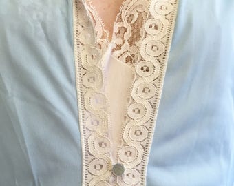 60s - blue peignoir robe - "Movie Star" - with lace detail and pockets