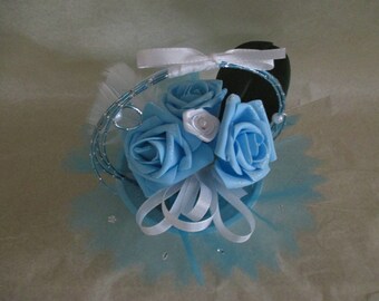Table centerpiece, wedding, turquoise blue and white
