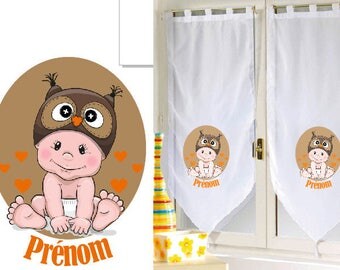 PAIR OF CURTAINS/SHEER 60 X 90 CM BABY OWL PERSONALIZED