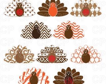 Thanksgiving Turkey SVG Cut Files, Turkey Clipart, Turkey Monogram Frames Cut Files for Cricut, Silhouette Studio_Digital Download