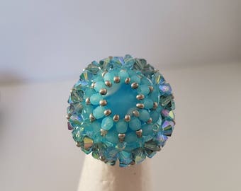 Bohemian 2 beads and Swarovski Crystal ring
