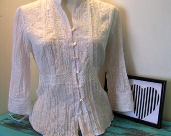 Vintage White Blouse White Cotton Blouse Victorian Style Blouse Sweet Lolita Lace Embroidered Blouse Back To School Pastel Goth