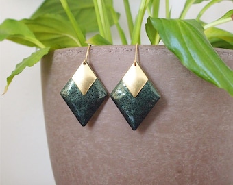 Diamond Earrings green croco - enameled jewelry