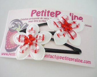 White and red flower Hair clips barrettes