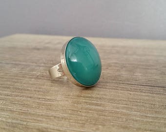 Turquoise glass cabochon Adjustable ring