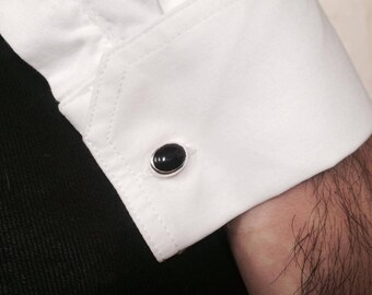 Silver cuff links-925 Silver Black agate
