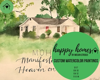 custom home watercolor painting - personalized, calligraphy, art, landscape, trees, housewarming gift, realtor gift