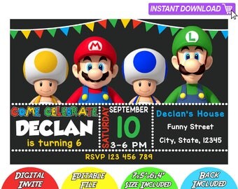 SALE 80% OFF: Mario Bros Invitation, Mario Bros Instant Download Invitation, Mario Bros Invitations, Mario Bros Birthday Invitation, Mario