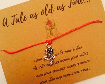 Beauty and the beast bracelet, disney inspired, wish bracelet, cheap gift, stocking stuffer, belle braclet, rose beauty and the beast gift