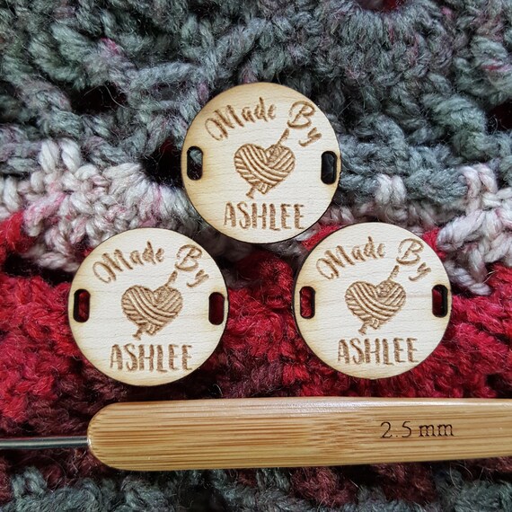 Personalized ROUND Knit or Crochet Tag CUSTOM ETCHED Wooden