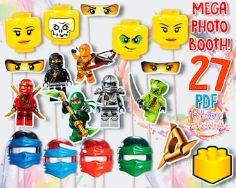 Ninjago photo booth. Ninjago photo props. Ninjago party supplies. Ninjago birthday photo frame. Ninjago masks. 27 sheets A4 PDF