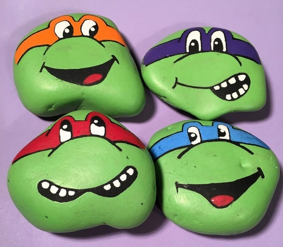 TMNT Teenage Mutant Ninja Turtles set of 4 hand painted rocks