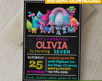 Trolls, Trolls Invitation, Trolls Birthday Invitation, Trolls Party, Invitation Template Download, PDF Invitations, Editable PDF Template