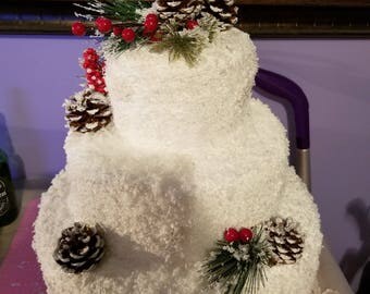 Rustic Pinecone Berry Snowflakes Faux Fake Dummy Wedding Cake Rustic Pinecone Berry Snowflakes Faux Fake Dummy Wedding Cake
