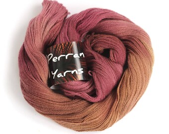 Pure yak lace yarn, handdyed laceweight 100% yak knitting crochet Perran Yarns Merlot burgundy copper variegated yarn skein uk seller