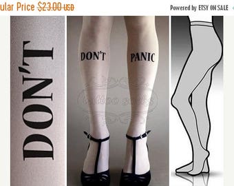 SALE///endsAug22/// s/m Don't Panic tattoo tights / stockings / full length / pantyhose / nylons WHITE