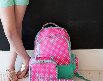 ON SALE Dottie Monogram backpack - back to school - monogram backpack for girls - hair bow - backpack and lunch bag set - pencil case