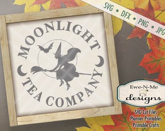 Halloween SVG Cut File - Witch SVG - Moonlight Tea Company - Commercial svg, dfx, png and jpg files available for instant download