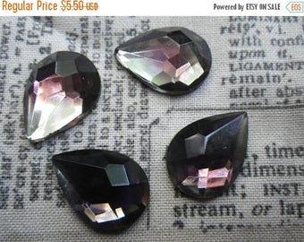 SALE 20% Off Amethyst and Black Diamond Rauten Rose 18x13mm Pear Glass Cabochon 4 Pcs