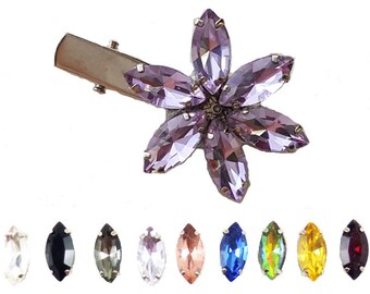 Rhinestone Flower Hair Clip - Crystal Flower Hair Clip, Rhinestone Flower Barrette Clip, Rhinestone Flower Hair Accessory Alligator Clip