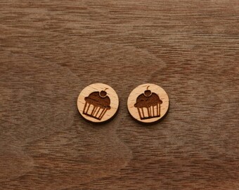 8 pcs Cup Cake Wooden Charm, Carved, Engraved, Earring Supplies, Cabochons (WC 205)