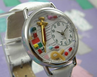 Phlebotomy Phlebotomists Watch with Syringe Tiny Vials and Tourniquet