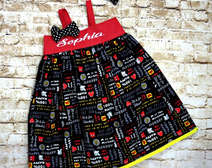 Girls Mickey Mouse Dress - Disney Birthday Party - Baby Girl Gift - Toddler Mickey Dress - Personalized Dress - sizes 6 months to 8 yrs