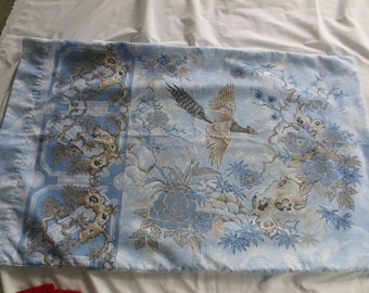 Vintage Pair of Floral Pillowcases / blues Asian Design and Pheasant / Shabby Chic Cottage / St Michaels UK / rEMIX bEDDING / Standard size