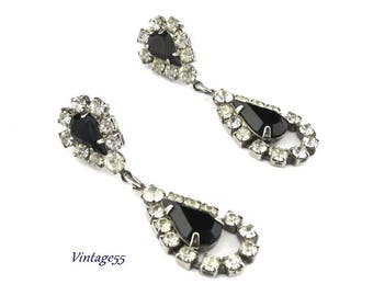 Earrings Black Pear Rhinestone Drop Pierced post