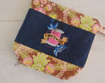 Medium Knitting Project Bag, Knitting Project Bag, Embroidered Project Bag, Knitting Project Bag with Zipper, Knitting Project Bag Medium