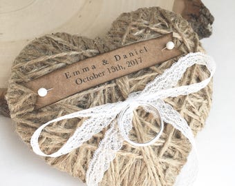 Wedding Ring Pillow/Holder - reuse as Christmas ornament - personalized with white lace or white cotton ribbon-wedding ceremony-ring bearer