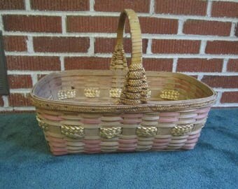 Vintage Large Ash Splint Eastern Woodlands Native American Indian Gathering Basket with Lovely Aged Patina