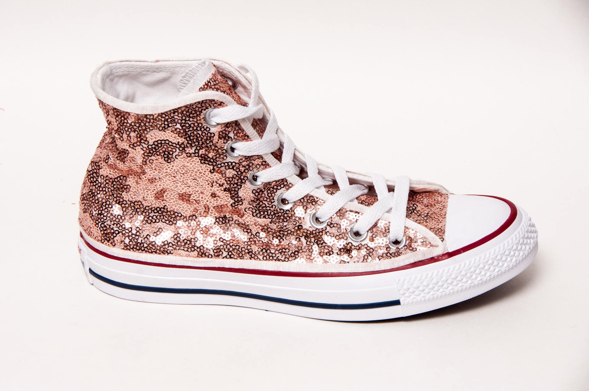 Sequin Rose Gold Canvas Customized Converse Canvas Hi Top