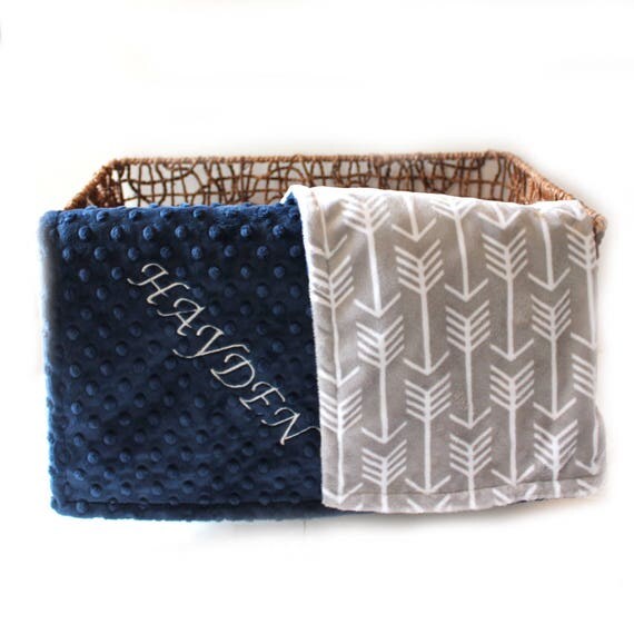 Minky Baby Blanket Boy, Silver Navy Arrow Personalized Baby Blanket // Arrow Baby Blanket //#SDB0230 // Soft Baby Blanket