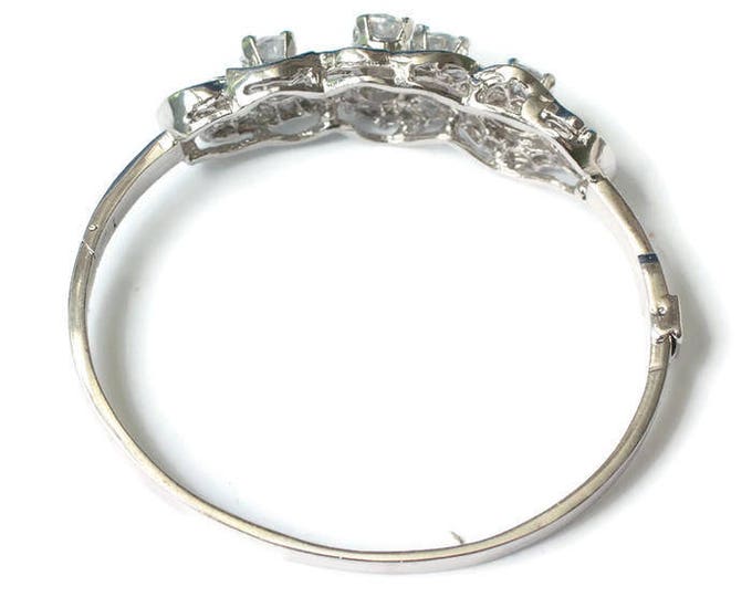 Rhinestone Bangle Bracelet Bridal Pageant Hinged Smaller Wrist