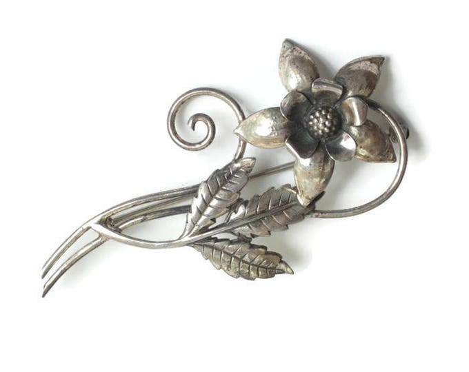 Sterling Silver Retro Flower Brooch 1940s Gift Idea