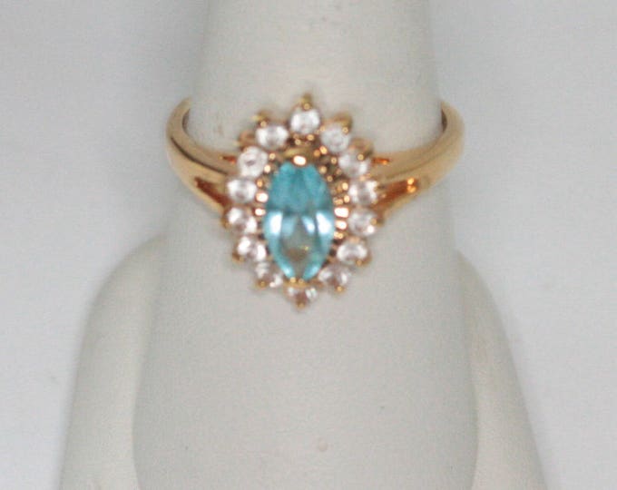Blue Marquise Rhinestone Ring Clear Rhinestones Cocktail Dinner Ring Size 9