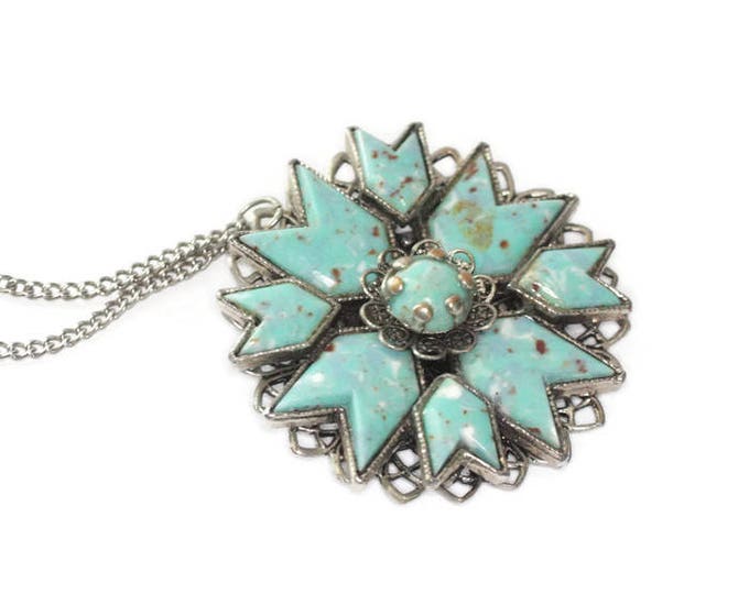 Faux Turquoise Pendant Necklace Southwestern Style Vintage