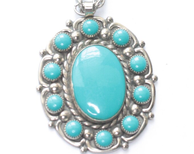 Southwestern Style Pendant Necklace Faux Turquoise Bell Trading Company Vintage