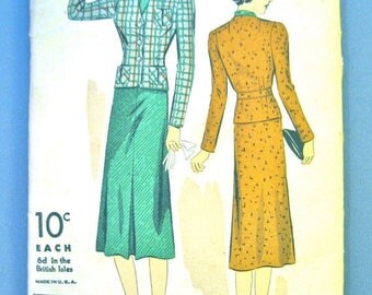 Unused 1930s DuBarry 2104B Vintage Sewing Women's 30s Suit Pattern Bust 30 inches