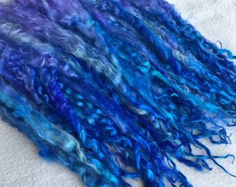 Long Suri Alpaca Locks, 11 Inches, Indigo, 2 Ounces, Chantilly Lace